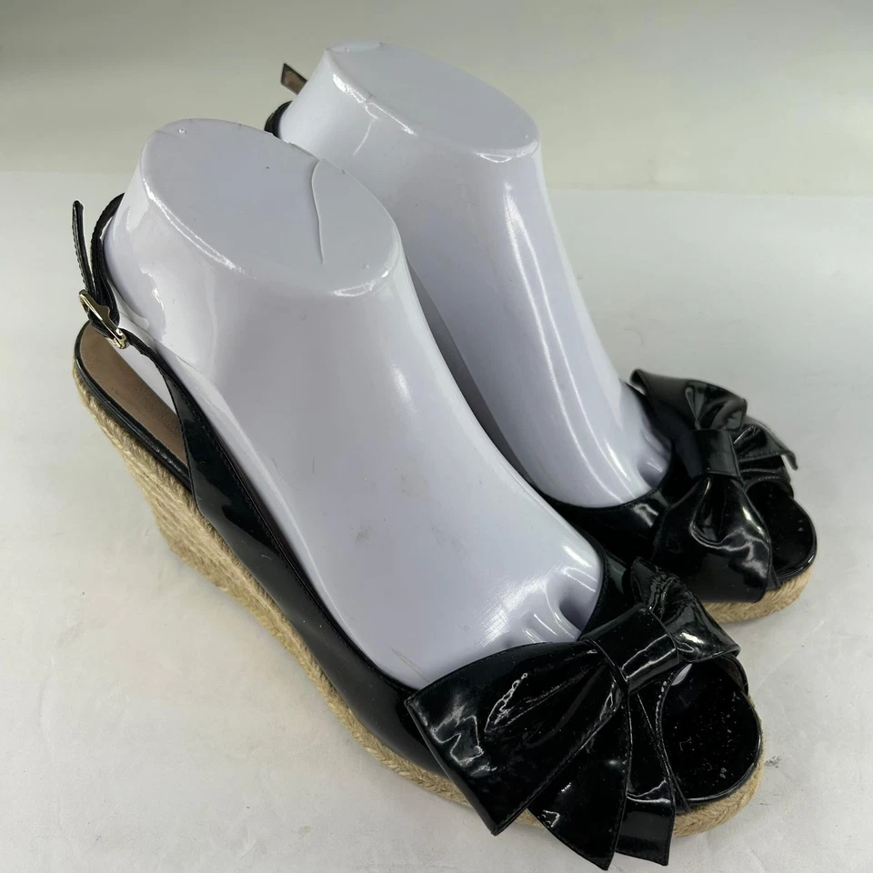 Alpargatas Valentino Garavani Mena con lazo EE. UU. 8,5 charol negro honda peep-toe Foto 4 de 4