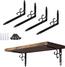 Heavy Duty 12" Black Shelf Brackets - 4 Pcs Decorative Wall Supports