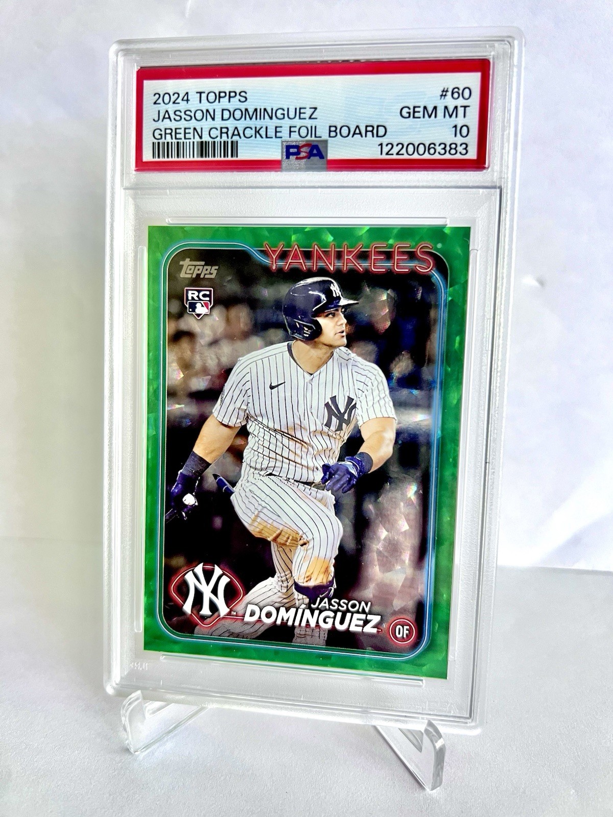 Jasson Dominguez 2025 Topps Chrome Black Auto BGS 9.5 2024 Green Foil PSA 10 Lot view 3
