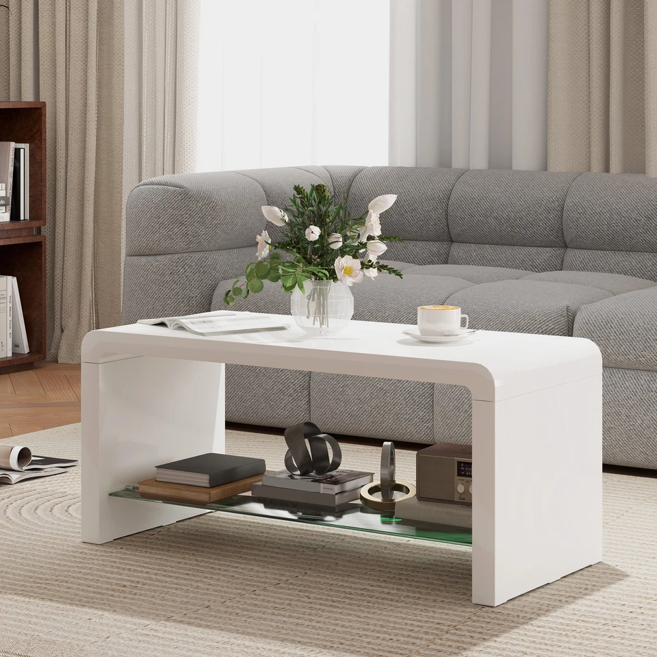 HOMCOM High Gloss Storage Coffee Table, Centre Table for Living Room, White - Image 2 of 4