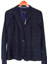 NEW Banana Republic 1 Button Navy Blue Check Office Blazer Women's 12 NWT