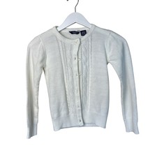 Vintage Chaps Girls Small 7 Cardigan Sweater Cable Knit White Preppy Button