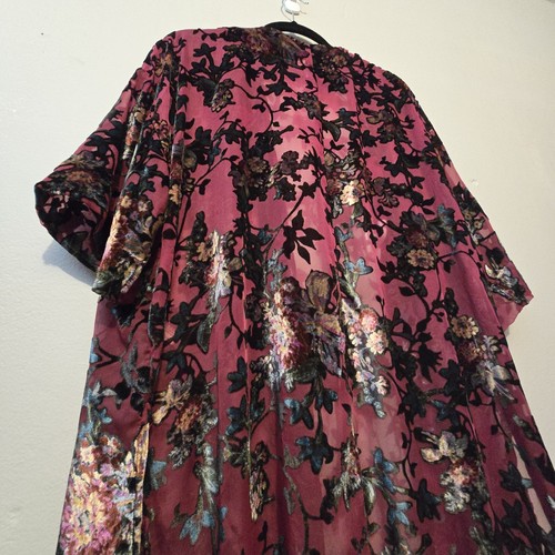 Arizona Velvet Burnout Kimono Womens XL XXL Burgundy Dark Floral Boho Fairy - Picture 10 of 13