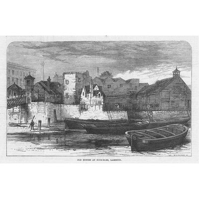LONDON Old Houses at Nine Elms Lambeth - antiker Druck 1871
