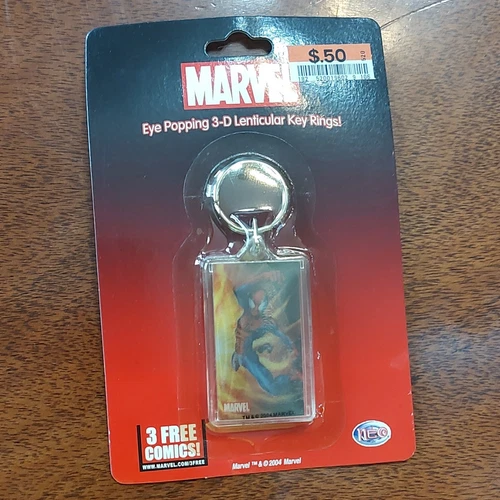 Vintage Marvel 3-D Lenticular Superhero Keychain Key Ring, Detachable Keyring