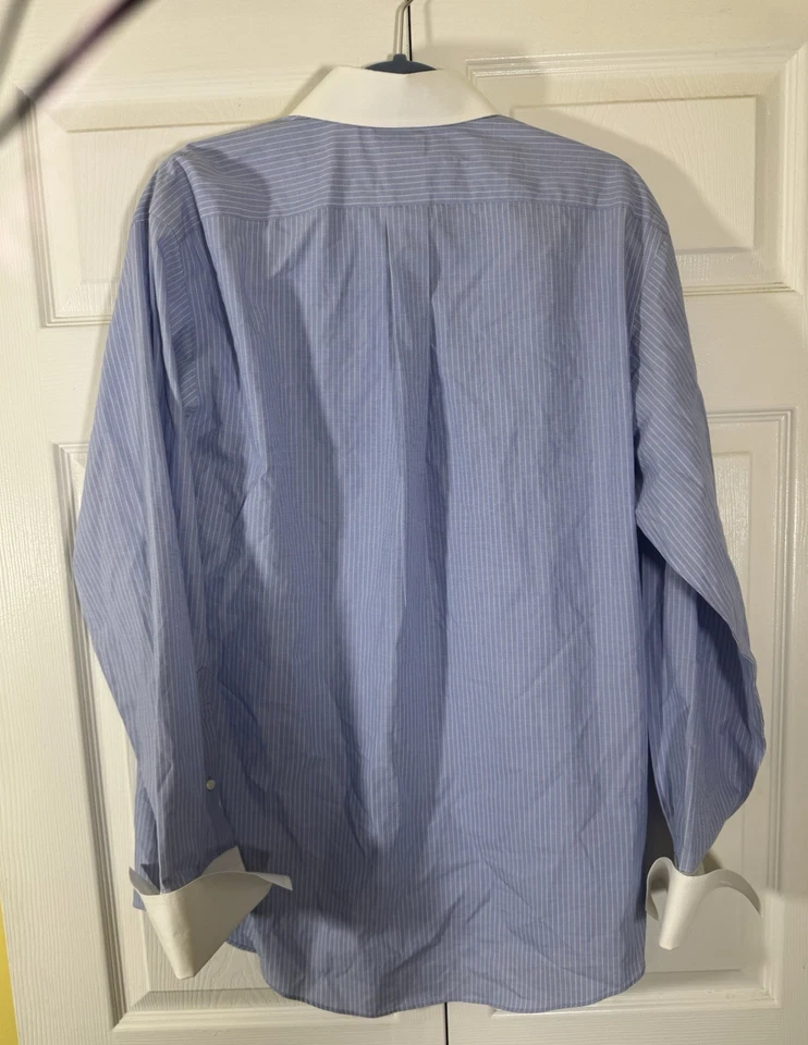 Brooks Brothers 346 в полоску французский манжеты мужской платье рубашка 15,5/34 синий не железо - Изображение 3 из 4