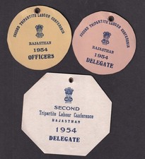 India 1954 Rajasthan Tripartite Labour Conference delegate & officer badges (3)
