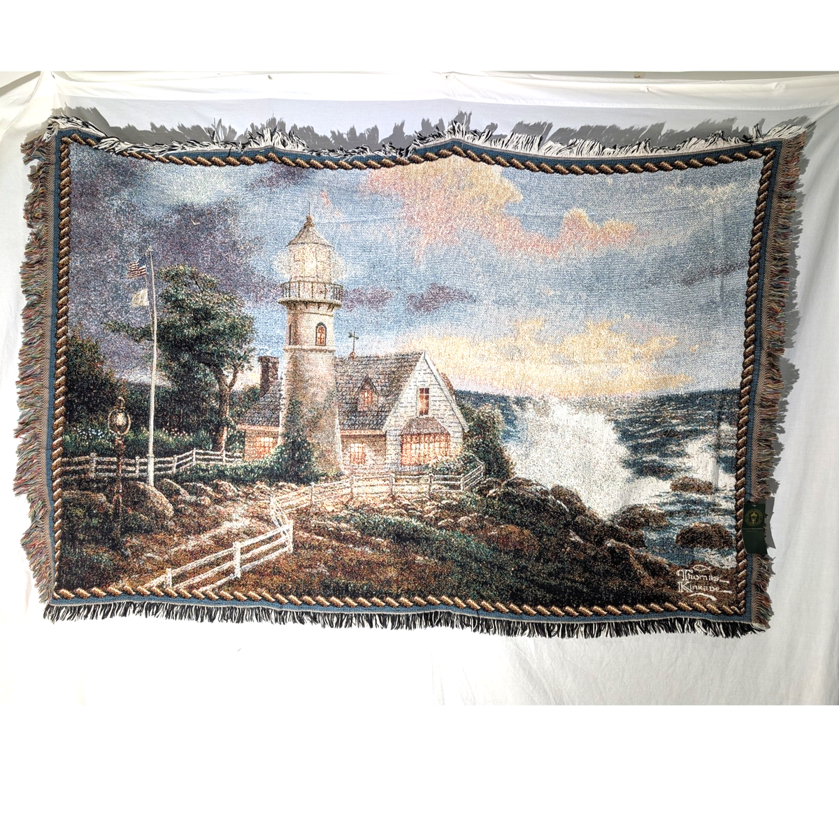 Thomas Kinkade Lighthouse Tapestry Throw Blanket, 66x45”, A Light