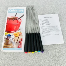 Cuisinart Fondue Forks Metal with Plastic Handle Black Rainbow Colors Lot of 6