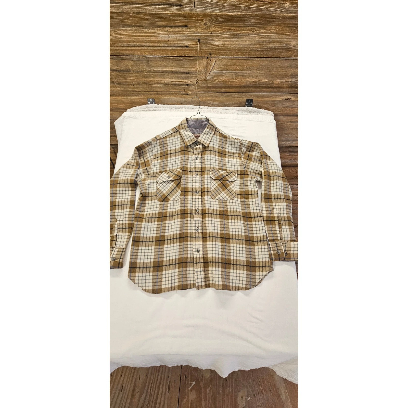 VtgArrow Sportswear Mens Plaid Flannel Shirt Brown Tan Long Sleeve Large Vintage