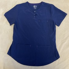 Scrubstar Scrub Top Medium Womens Supreme Stretch Snap Henley Navy Blue