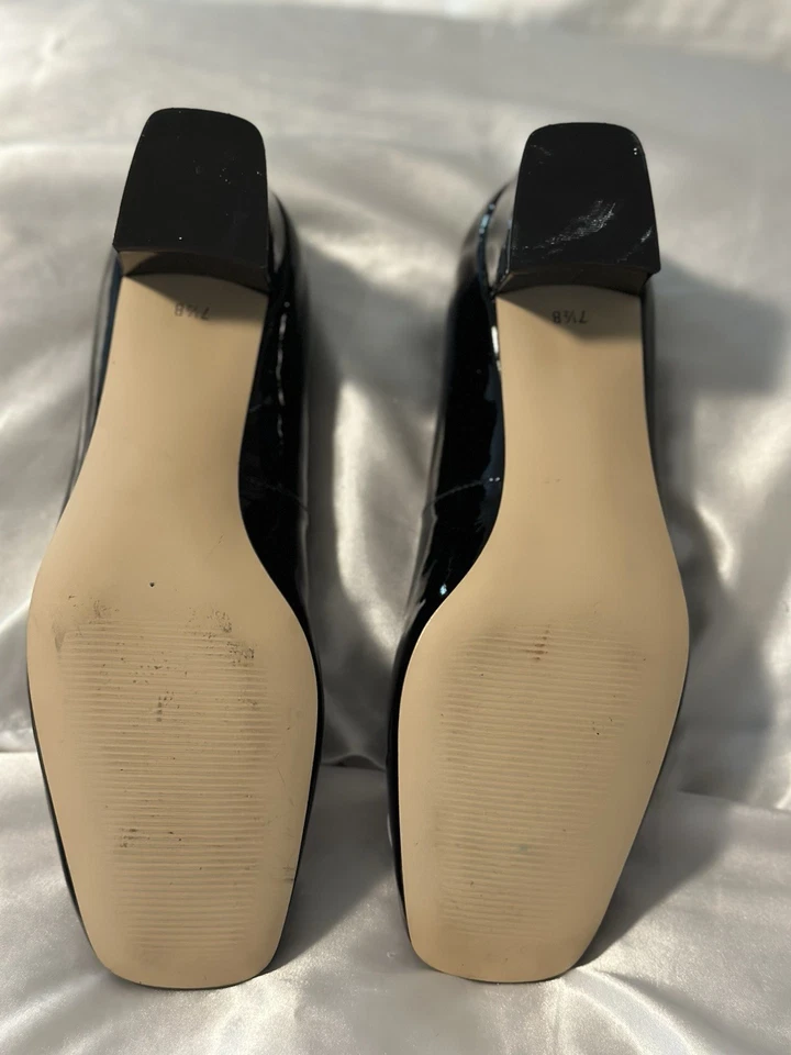 Talbots Black Patent Leather Square Toe Block Heel Pumps 8 B - Image 4 of 4