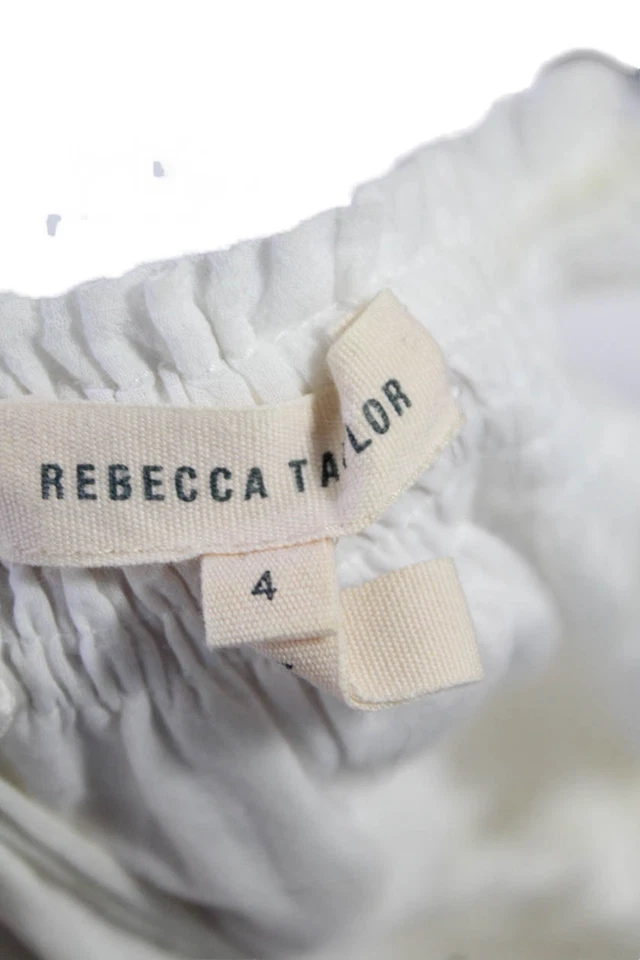 Vestido para mujer Rebecca Taylor cuello llave sin mangas blanco algodón talla 4 Foto 4 de 4