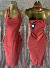 BOOHOO NIGHT HELENA CREPE HALTER NECK MIDI BODYCON DRESS  SIZE UK  8 - #23