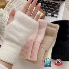 Women's Plush Knit Fingerless Gloves   Soft Warm Winter Fleece, 4 Colors
