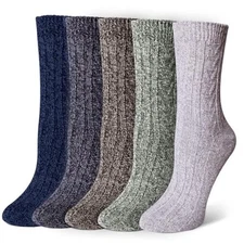  Wool Socks for Women, Winter Boot Socks Large Green Blue Brown Black Grey