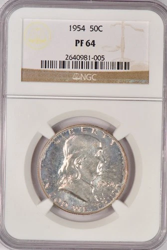 1954 Franklin Half Dollar Proof NGC PF 64 PR 64 Old Holder Coin Light Toning 50C