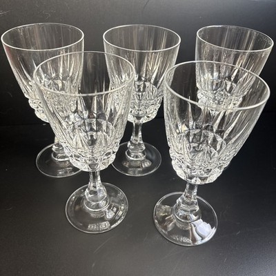 5 Vtg Cristal d' Arques Pompadour Stemmed Crystal Water Glasses Goblets France
