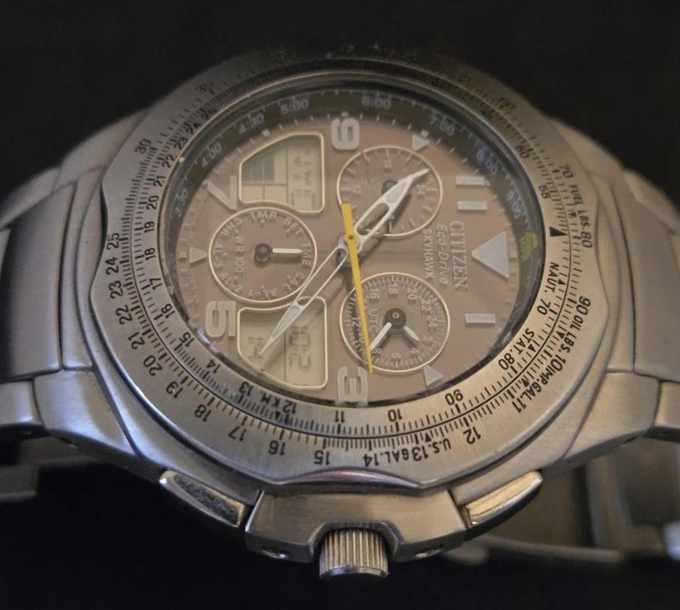 Men's Citizen Eco Drive Sky Hawk Chronograph World Time RC Watch.FREE SHIPPING. - Image 4 of 4