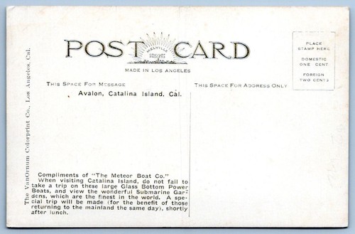 1910's AVALON CATALINA ISLAND GLASS BOTTOM BOAT EMPRESS VanORNUM POSTCARD - Picture 2 of 2