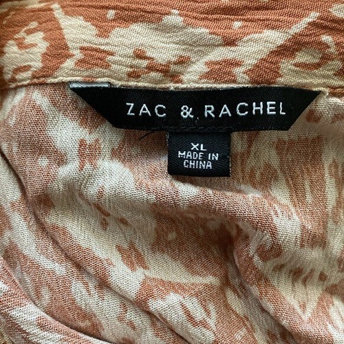 Zac & Rachel Tan Multi-Print Long Sleeve Button Front Tunic Top Size XL - Picture 5 of 7