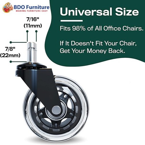 X-Wheel Office Chair Roller Blade Castor Wheel XBlade Wheels Universal Set of 5 - Picture 8 of 15