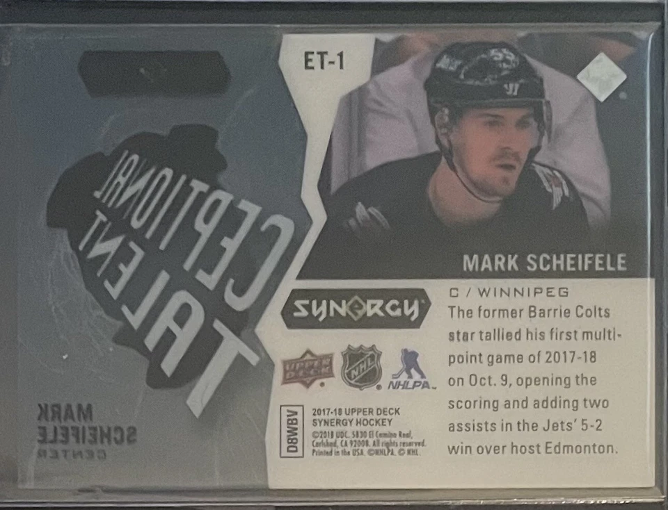 2017-18 Upper Deck Synergy Exceptional Talent Mark Scheifele Winnipeg Jets #ET-1 - Image 2 of 2