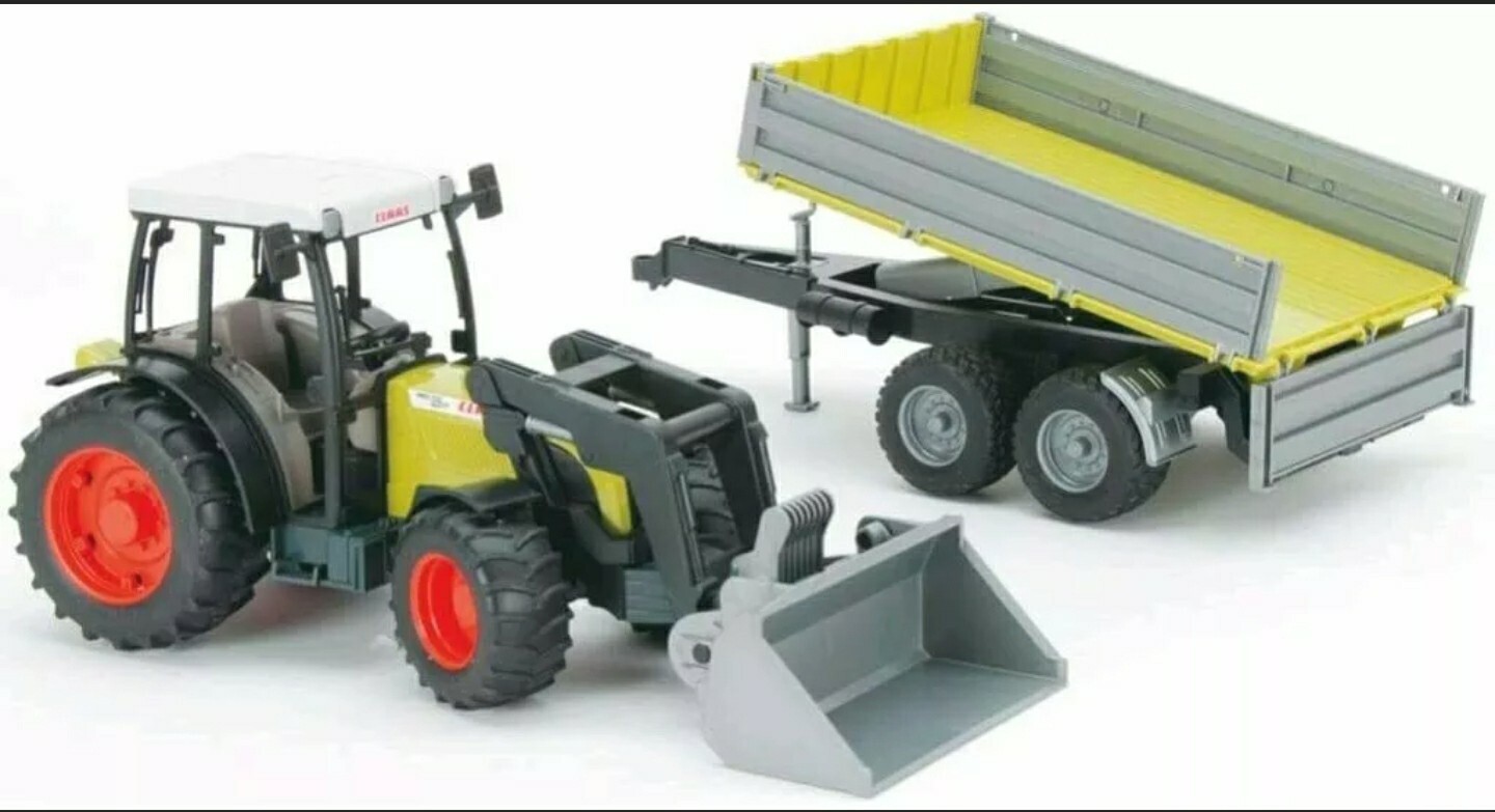 Tracteur Claas vert Bruder 01998 jouet de ferme avec remorque et fourche avant