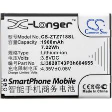 Replacement Battery For ZTE 3.8V 1900mAh / 7.22Wh Mobile, SmartPhone Battery