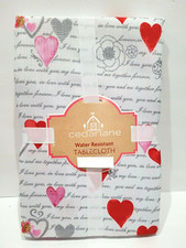 Valentines Red Pink Hearts Script Fabric Tablecloth Decor 52" x 70"