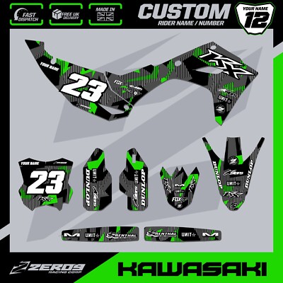 KAWASAKI MOTOCROSS GRAFIK CUSTOM MX GRAFIK KX KXF 125 250 450 LAZR BLK/GRN