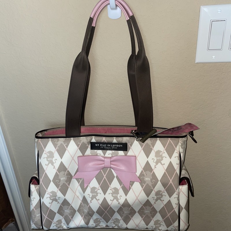 MFIL My Flat in London Tan Beige Pink Argyle Daiper Bag