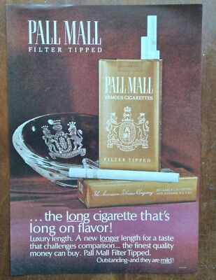 1966 Pall Mall Filter Tipped Cigarettes Promo Gold Pack Photo Vintage Print  Ad