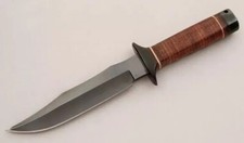 new Handmade High Carbon Steel l Bowie , Stacked Leather Handle