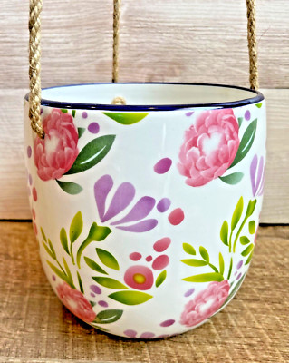 Garden Floral Ceramic Hanging Planter/Pot  6.75'' x 6'' (Total length 24'')