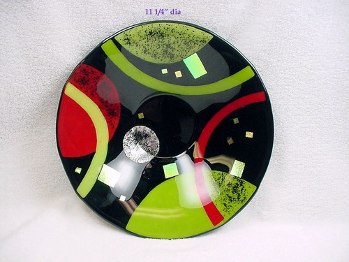Vtg Linda Owen Black, Green, Red, Gold Fused Glass Bowl | Signed | New | $110 |