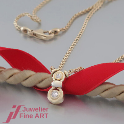 Necklace/chain/necklace - with 2 brilliant diamonds (diamond) total 0.12ct-14K/585 Gold