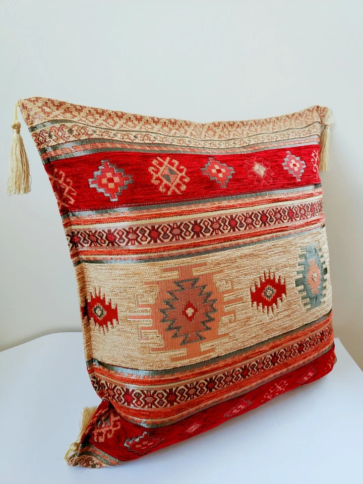Boho Mustard Red Pillow, Decorative Throw Pillow, Boho Design Pillow 17" X 17" - Image 2 of 4