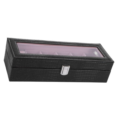 6-Slot Watch Box PU Leather Rectangular Wristwatch Display Case Gif RE RE