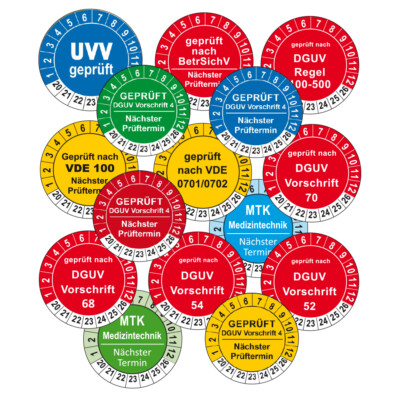 Prüfplaketten nach Vorschrift GDUV, VDE, UVV, MTK uvm handlich auf ...