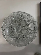 Vintage Imperial Glass Nucut "Hearts" Round Bowl with Sawtooth Rim