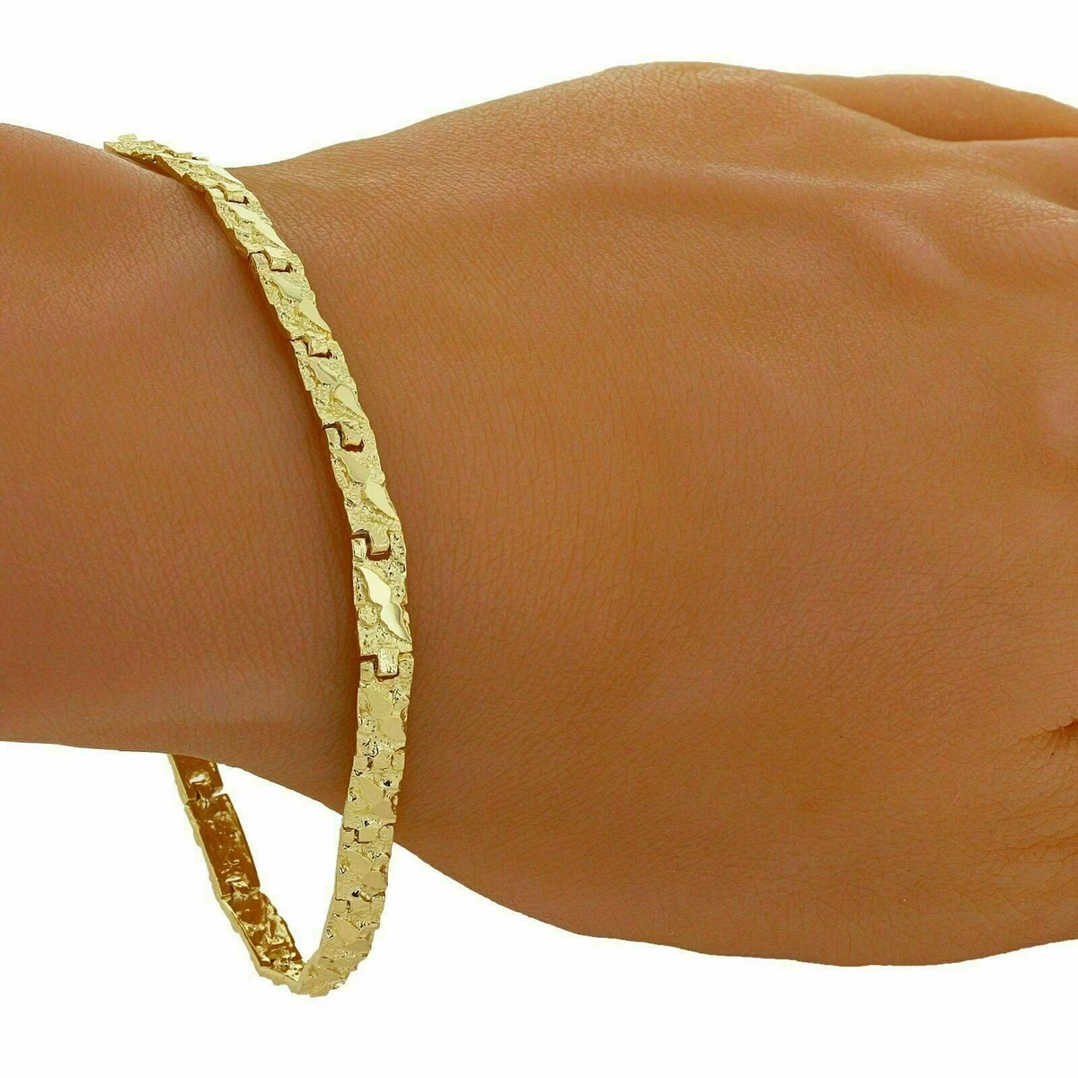 14kt Solid Yellow Gold Handmade NUGGET link chain/Bracelet 9.5