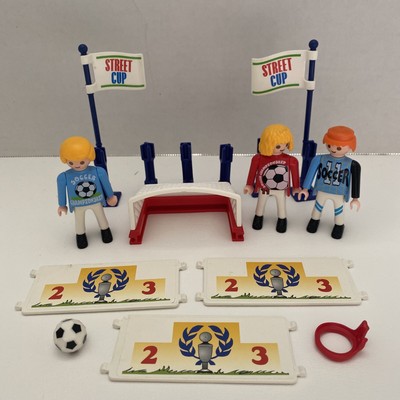 Vintage Playmobil #3868 Soccer Street Cup Arena Fences Goal Post Ball Figures