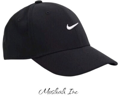 Nike Dri Fit Club Cap Structured Swoosh Hat Size M/L Black White