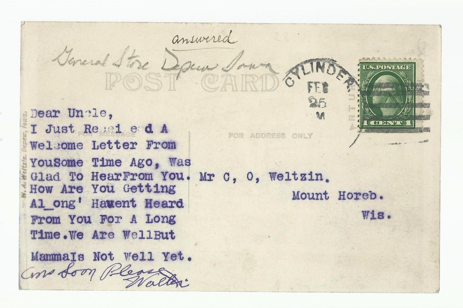 Depew IOWA RP c1910 INTERIOR GENERAL STORE nr Emmetsburg Estherville