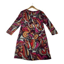 Anthropologie Maeve Swirl 3/4 Sleeve Dress size X Small Black/Pink