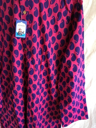 Pink Paisley Cotton Kurta Men Women Casual Ethnic collar L 44" chest - Picture 6 of 12