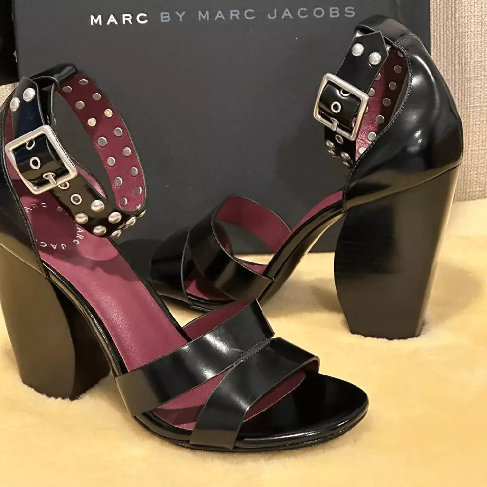 Marc Jacobs Jamie Stud Strap Half Moon Sandal Hight Heel Shoes US