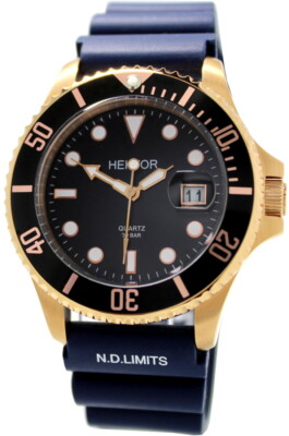 HEKTOR 30BAR SPORT Herrenuhr Quarz Stahl geschraubte Krone rosegold IP Band blau