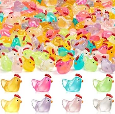 64PCS Luminous Mini Chicken Figurines Resin Miniature Animals 8 Colors Tiny Chi